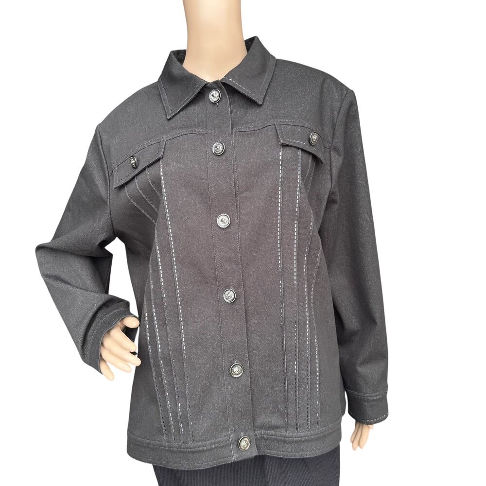 St. John Sport Fall 2002 Black Paillette Stretch Jacket, Size XL, Button Front